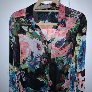 EUC $25 H&M Sheer Black Floral Shirt, Sz 6